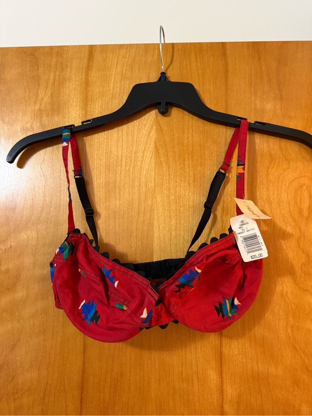 Filene’s Basement Underwire Bra Southwestern Abstract NWT Vintage 90s Red 36C